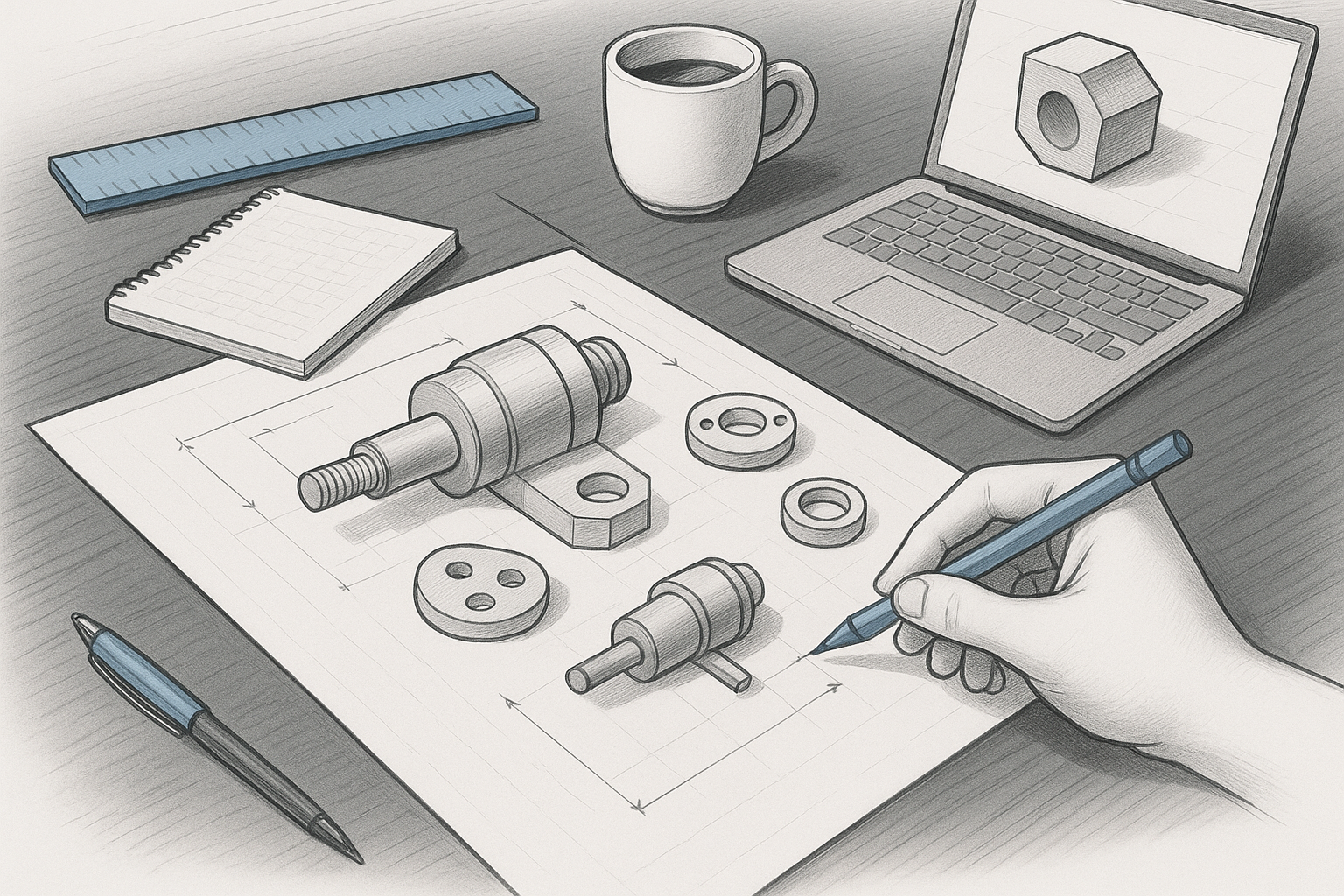Croquis technique à la main